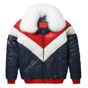 Mens V-Bomber Leather Jacket