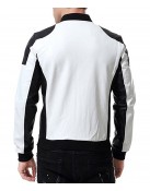 Men’s Black and White Leather Biker Bomber Jacket