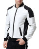 Men’s Black and White Leather Biker Bomber Jacket Men’s Black and White Leather Biker Bomber Jacket