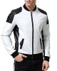 Men’s Black and White Leather Biker Bomber Jacket Men’s Black and White Leather Biker Bomber Jacket