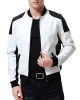 Men’s Black and White Leather Biker Bomber Jacket Men’s Black and White Leather Biker Bomber Jacket