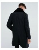 Men’s Blue Peacoat with Faux Fur Trimmed