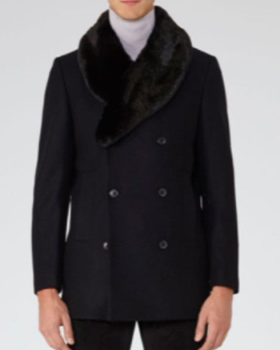 Men’s Blue Peacoat with Faux Fur Trimmed Men’s Blue Peacoat with Faux Fur Trimmed