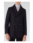 Men’s Blue Peacoat with Faux Fur Trimmed