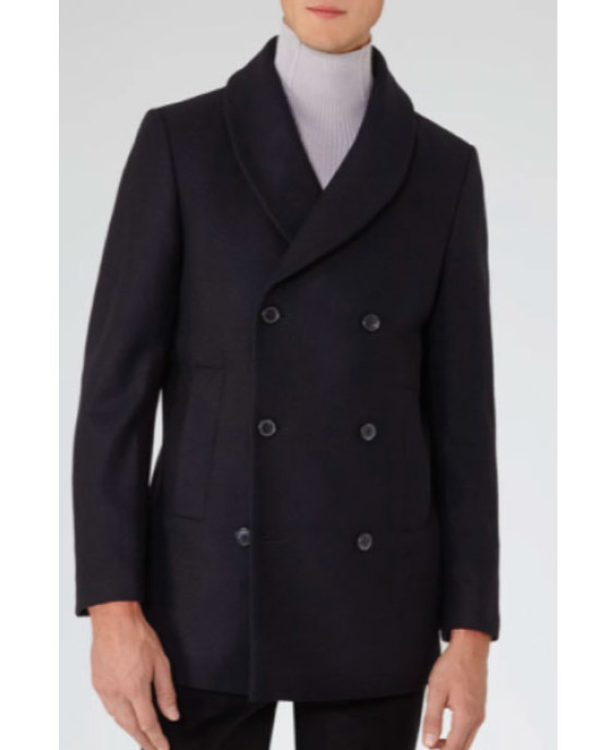 Men’s Blue Peacoat with Faux Fur Trimmed Men’s Blue Peacoat with Faux Fur Trimmed