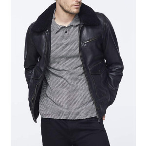 Men’s Bomber Black Jacket with Sherpa Collar