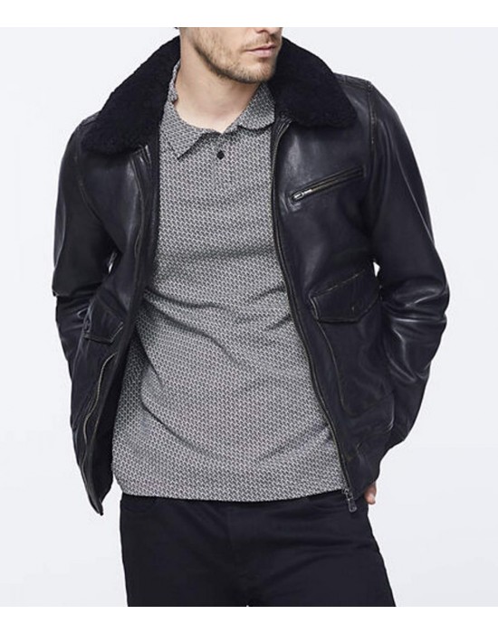 Men’s Bomber Black Jacket with Sherpa Collar