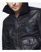 Men’s Bomber Black Jacket with Sherpa Collar