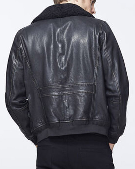 Men’s Bomber Black Jacket with Sherpa Collar Men’s Bomber Black Jacket with Sherpa Collar