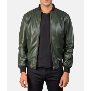 Men’s Bomber Casual Green Leather Jacket