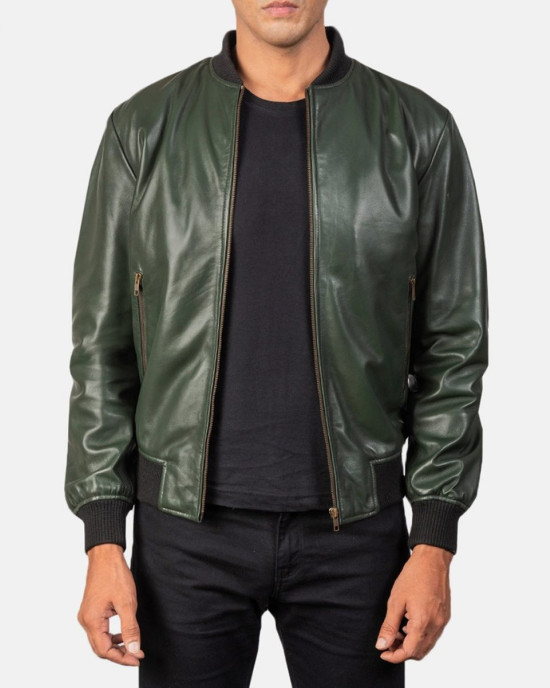 Men’s Bomber Casual Green Leather Jacket Men’s Bomber Casual Green Leather Jacket