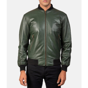 Men’s Bomber Casual Green Leather Jacket