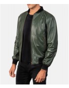 Men’s Bomber Casual Green Leather Jacket