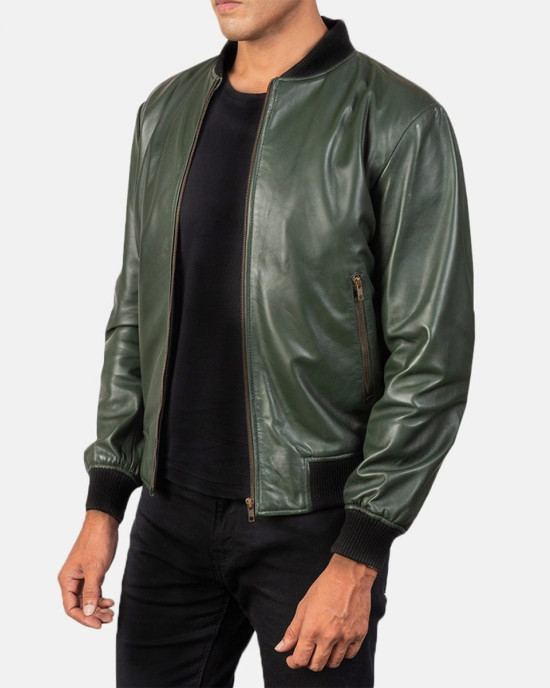 Men’s Bomber Casual Green Leather Jacket Men’s Bomber Casual Green Leather Jacket