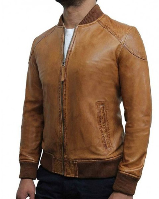 Men’s Brown Waxed Real Leather Tan Bomber Leather Jacket Men’s Brown Waxed Real Leather Tan Bomber Leather Jacket