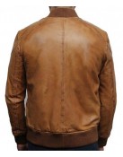 Men’s Brown Waxed Real Leather Tan Bomber Leather Jacket
