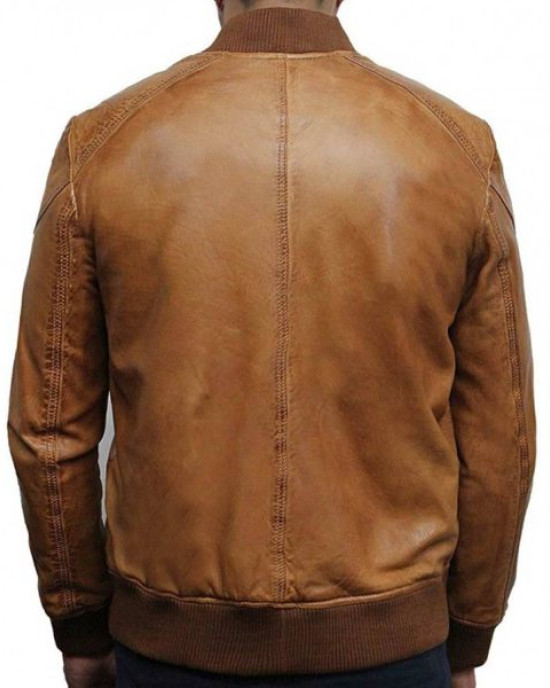 Men’s Brown Waxed Real Leather Tan Bomber Leather Jacket Men’s Brown Waxed Real Leather Tan Bomber Leather Jacket