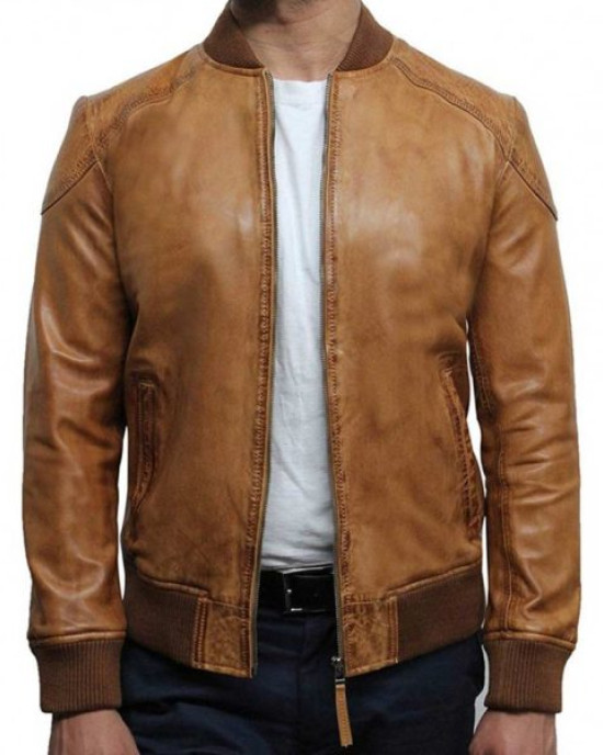 Men’s Brown Waxed Real Leather Tan Bomber Leather Jacket Men’s Brown Waxed Real Leather Tan Bomber Leather Jacket