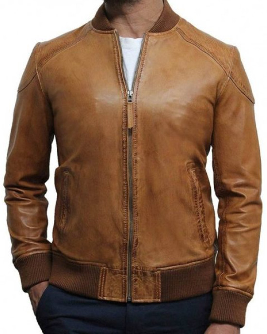 Men’s Brown Waxed Real Leather Tan Bomber Leather Jacket Men’s Brown Waxed Real Leather Tan Bomber Leather Jacket