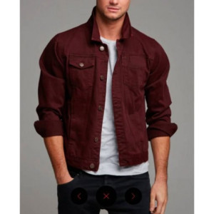Men’s Burgundy Button Closure Denim Jacket