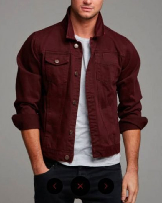 Men’s Burgundy Button Closure Denim Jacket Men’s Burgundy Button Closure Denim Jacket
