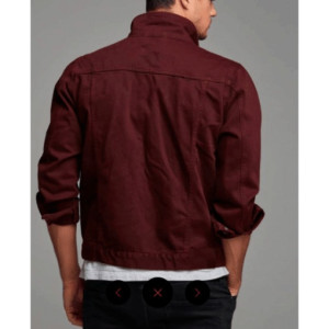 Men’s Burgundy Button Closure Denim Jacket
