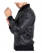 Men’s Casual Bomber Real Black Leather Jacket