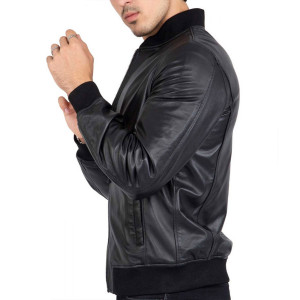 Men’s Casual Bomber Real Black Leather Jacket