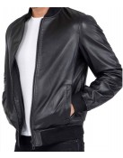 Men’s Casual Bomber Real Black Leather Jacket