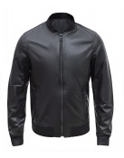 Men’s Casual Bomber Real Black Leather Jacket