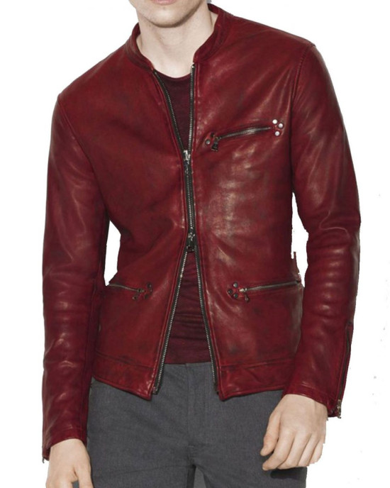 Men’s Casual Red Burnished Dual Zipper Jacket Men’s Casual Red Burnished Dual Zipper Jacket