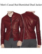 Men’s Casual Red Burnished Dual Zipper Jacket