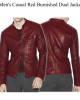 Men’s Casual Red Burnished Dual Zipper Jacket Men’s Casual Red Burnished Dual Zipper Jacket