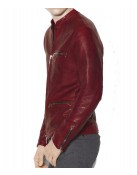 Men’s Casual Red Burnished Dual Zipper Jacket