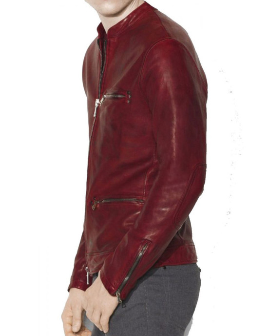 Men’s Casual Red Burnished Dual Zipper Jacket Men’s Casual Red Burnished Dual Zipper Jacket