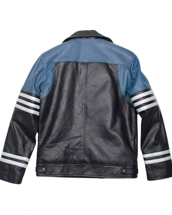 Men’s Classic Black and Blue Striped Leather Biker Jacket Men’s Classic Black and Blue Striped Leather Biker Jacket
