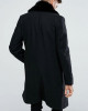 Men’s Double Breasted Black Overcoat with Faux Fur Trim Men’s Double Breasted Black Overcoat with Faux Fur Trim
