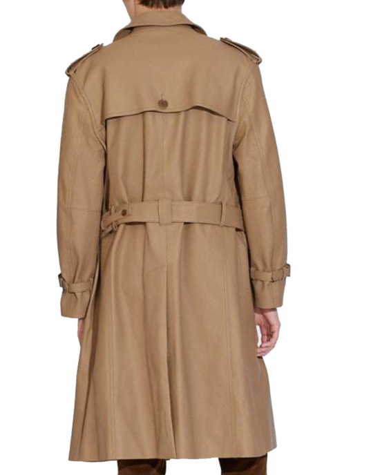 Men’s Double Breasted Light Brown Belted Leather Coat Men’s Double Breasted Light Brown Belted Leather Coat