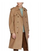 Men’s Double Breasted Light Brown Belted Leather Coat