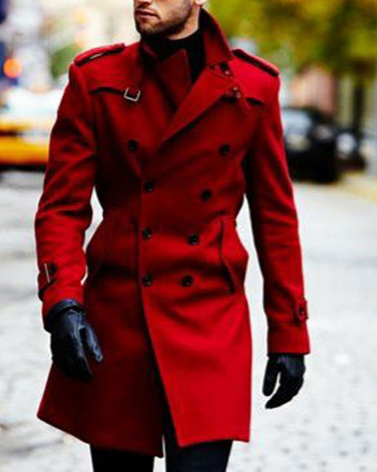 Men’s Double Breasted Red Belted Coat Men’s Double Breasted Red Belted Coat