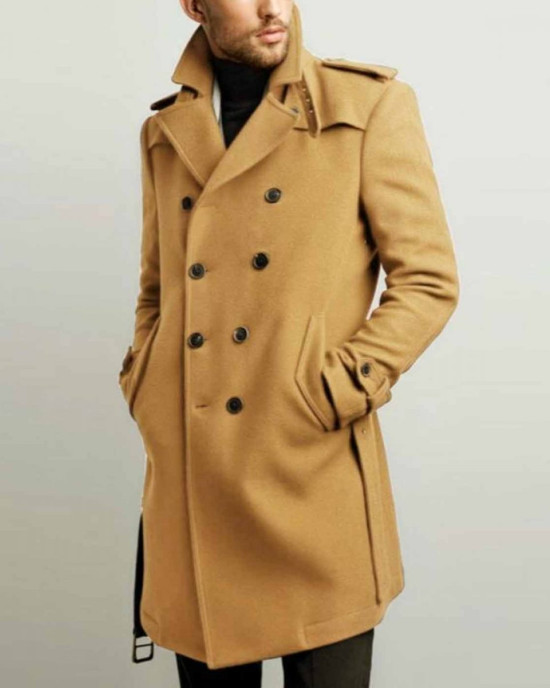 Men’s Double Breasted Red Belted Coat Men’s Double Breasted Red Belted Coat