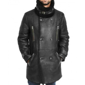 Men’s Double Breasted Shearling Sheepskin Leather Coat