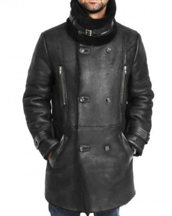 Men’s Double Breasted Shearling Sheepskin Leather Coat Men’s Double Breasted Shearling Sheepskin Leather Coat