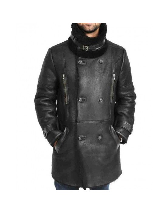 Men’s Double Breasted Shearling Sheepskin Leather Coat