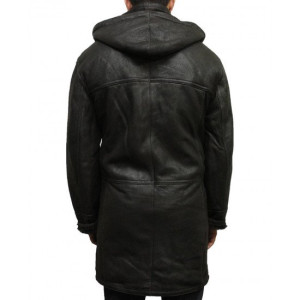 Men’s Duffle Shearling Sheepskin Hooded Leather Coat