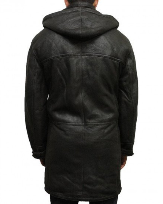 Men’s Duffle Shearling Sheepskin Hooded Leather Coat Men’s Duffle Shearling Sheepskin Hooded Leather Coat