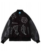 Men’s Embroidered Hip Hop Wool Varsity Jacket with Leather Sleeve