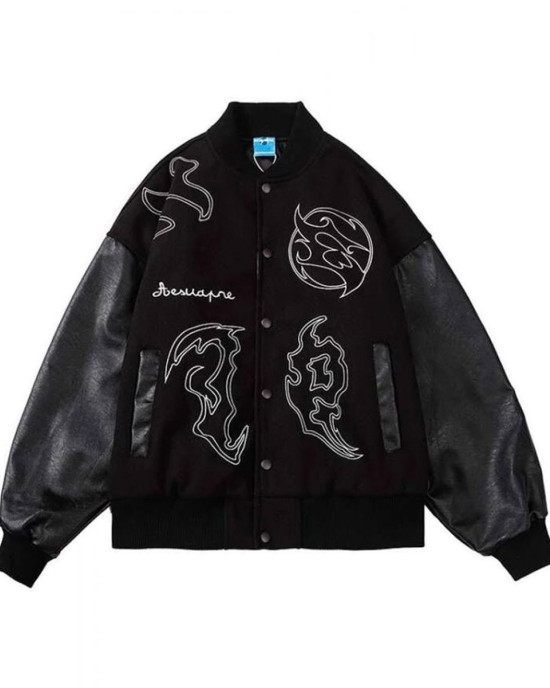 Men’s Embroidered Hip Hop Wool Varsity Jacket with Leather Sleeve Men’s Embroidered Hip Hop Wool Varsity Jacket with Leather Sleeve