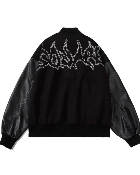 Men’s Embroidered Hip Hop Wool Varsity Jacket with Leather Sleeve Men’s Embroidered Hip Hop Wool Varsity Jacket with Leather Sleeve