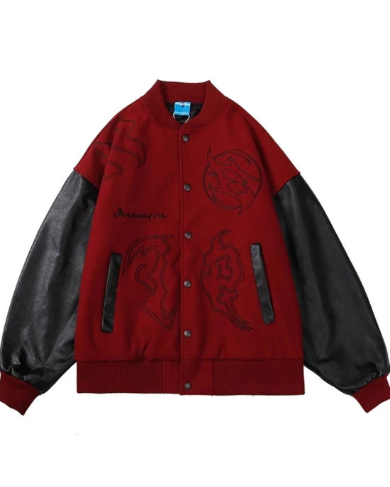 Men’s Embroidered Hip Hop Wool Varsity Jacket with Leather Sleeve Men’s Embroidered Hip Hop Wool Varsity Jacket with Leather Sleeve